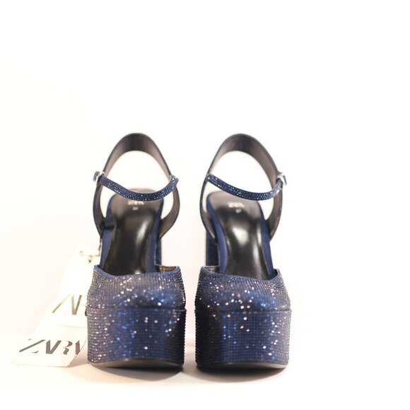 Zara blue rhinestone platform heel sandals - Picture 1 of 4